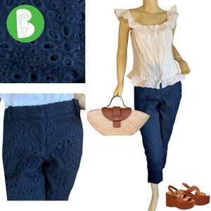 J. CREW BLUE COTTON EYELET CROPPED LEG "CAFE CAPRI" PANTS (6)